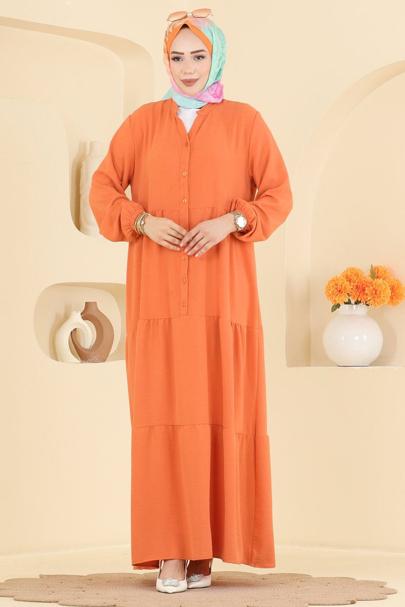 Long Aerobin Button Dress - Light Orange