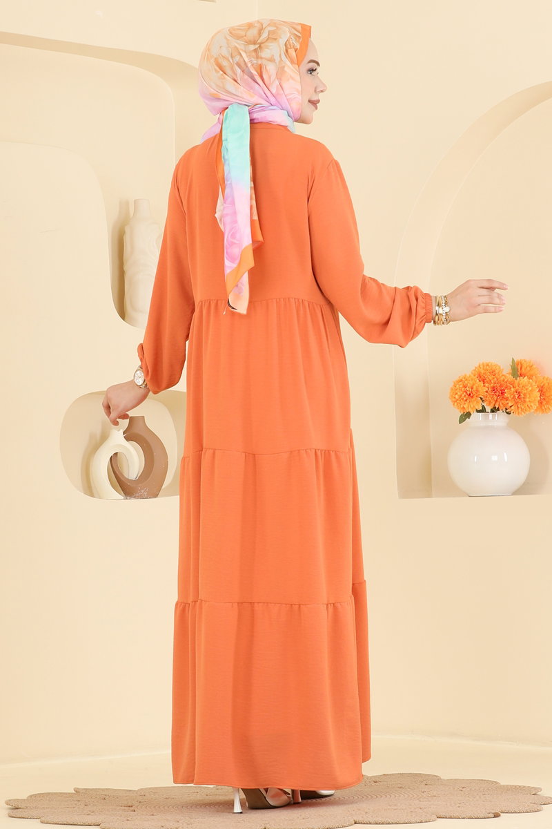 Long Aerobin Button Dress - Light Orange