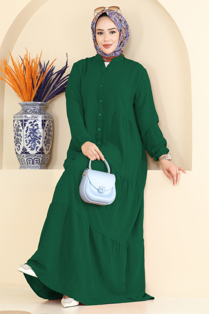 Long Aerobin Button Dress - Light Emerald