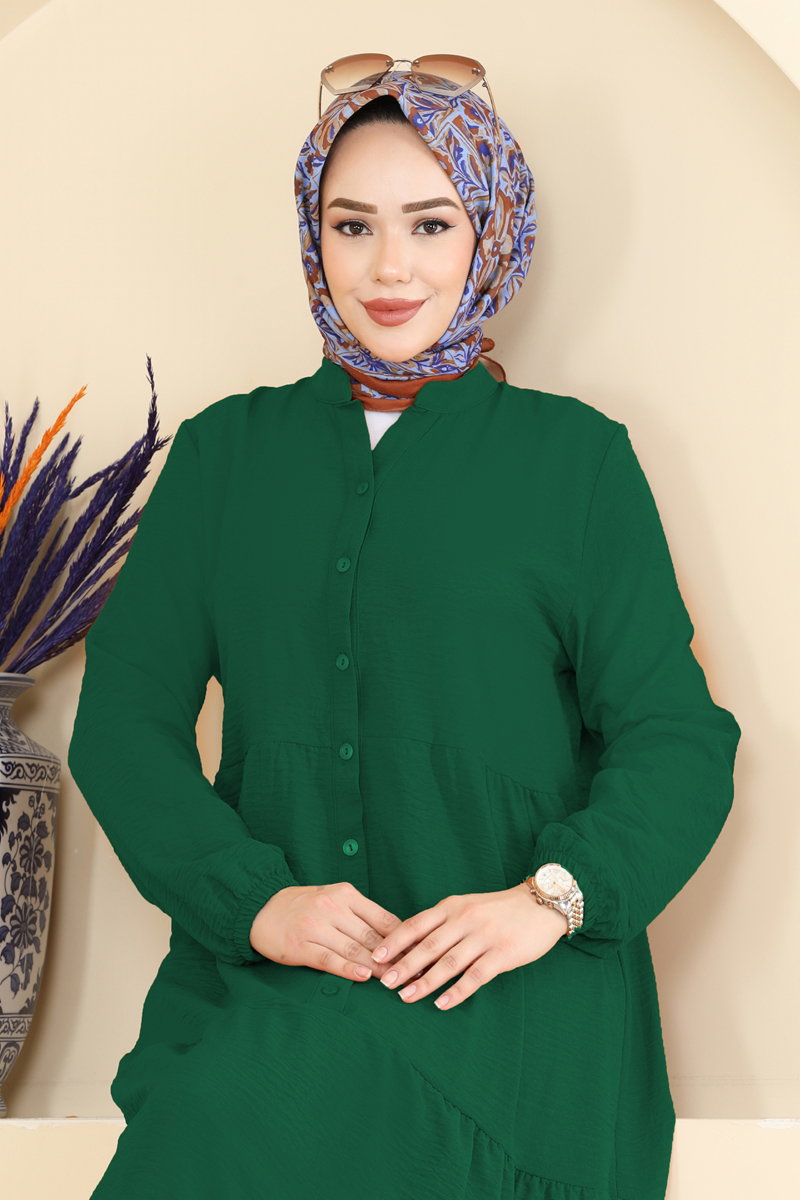 Long Aerobin Button Dress - Light Emerald