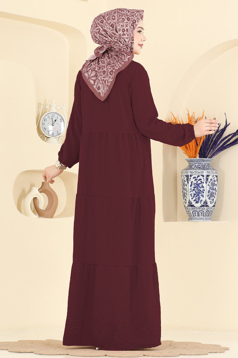 Long Aerobin Button Dress - Burgundy