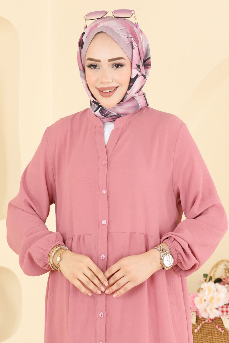Long Aerobin Button Dress - Dusty Rose