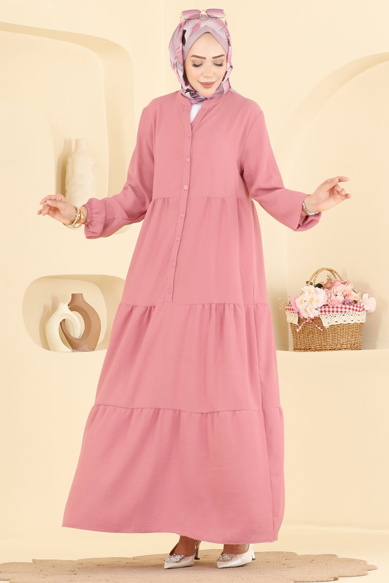 Long Aerobin Button Dress - Dusty Rose