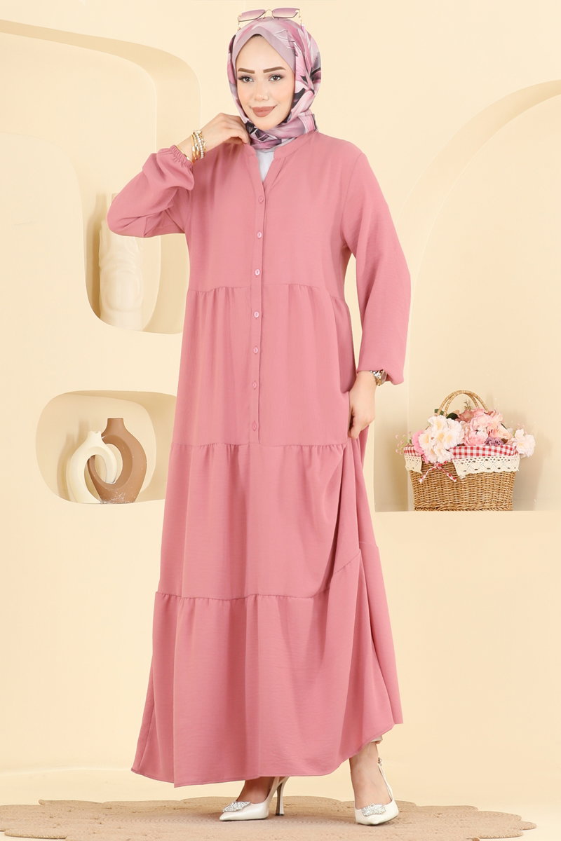 Long Aerobin Button Dress - Dusty Rose