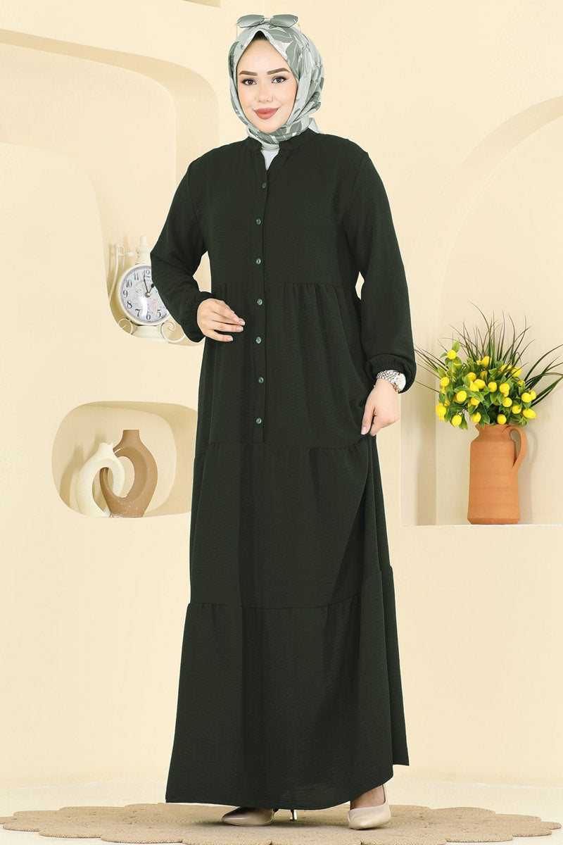 Long Aerobin Button Dress - Khaki
