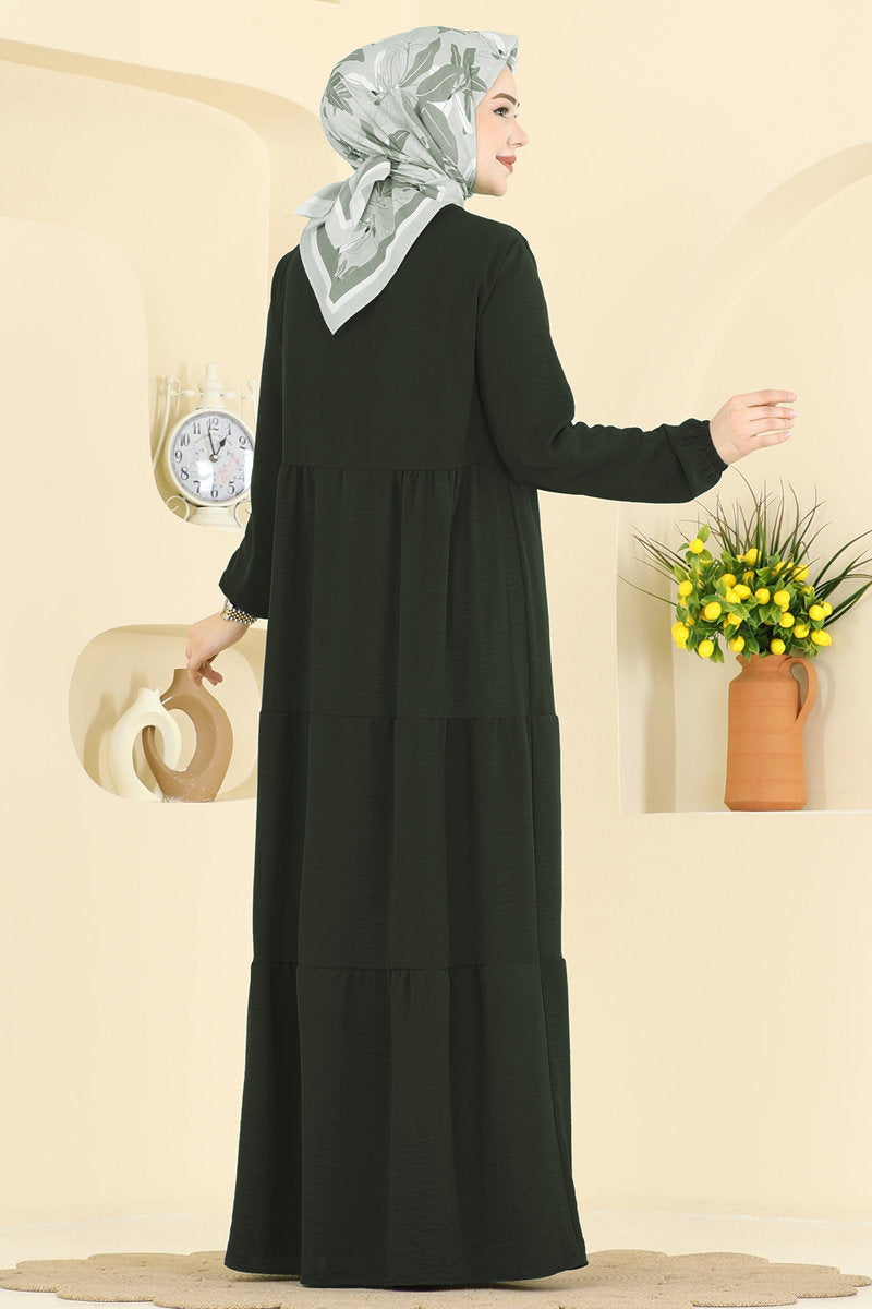 Long Aerobin Button Dress - Khaki