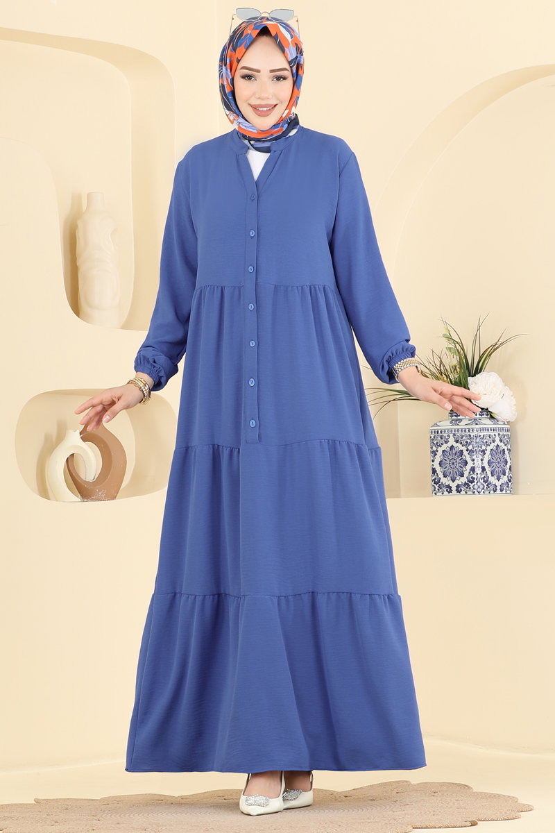Long Aerobin Button Dress - Indigo