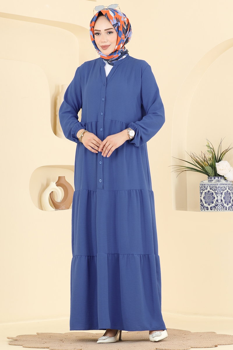 Long Aerobin Button Dress - Indigo