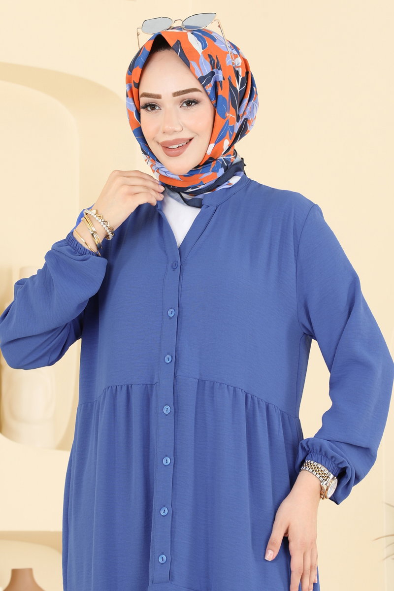 Long Aerobin Button Dress - Indigo
