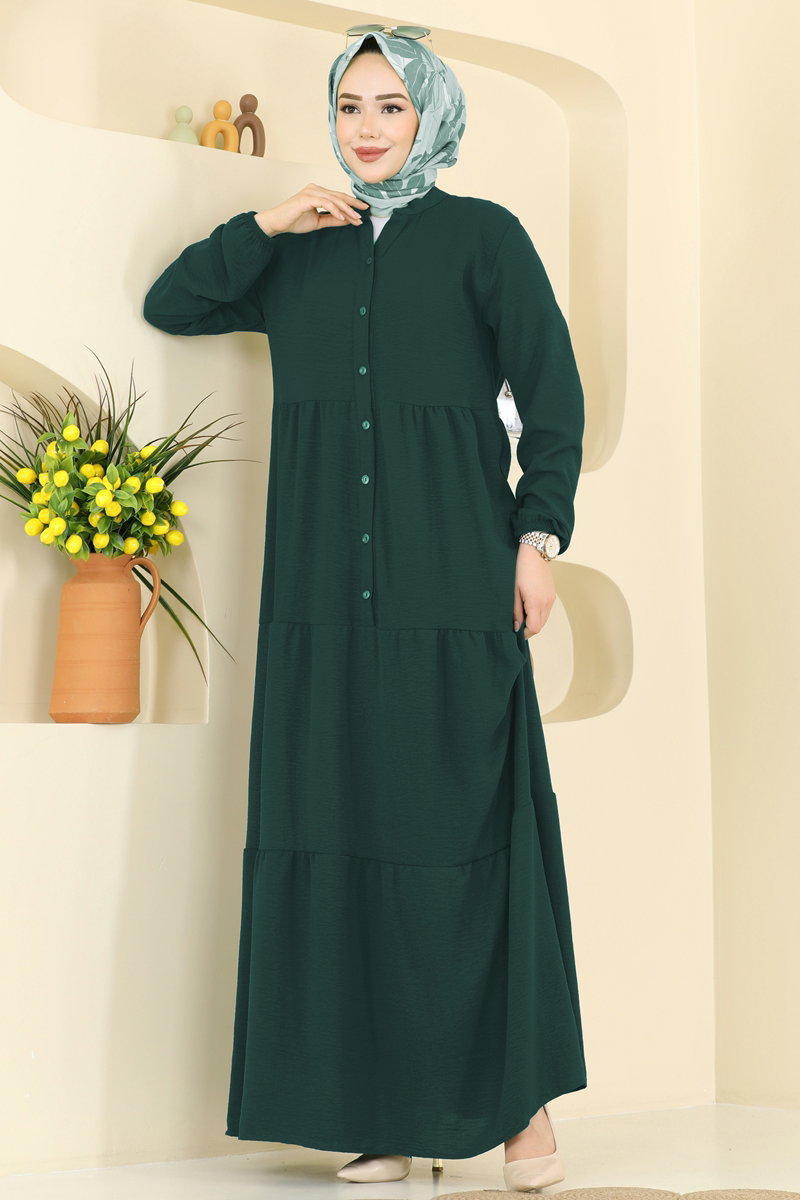 Long Aerobin Button Dress - Dark Emerald