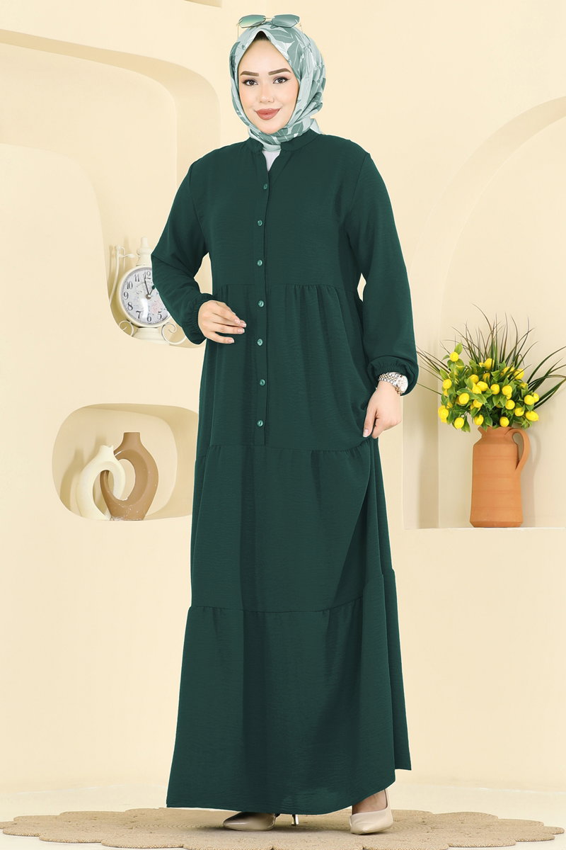 Long Aerobin Button Dress - Dark Emerald