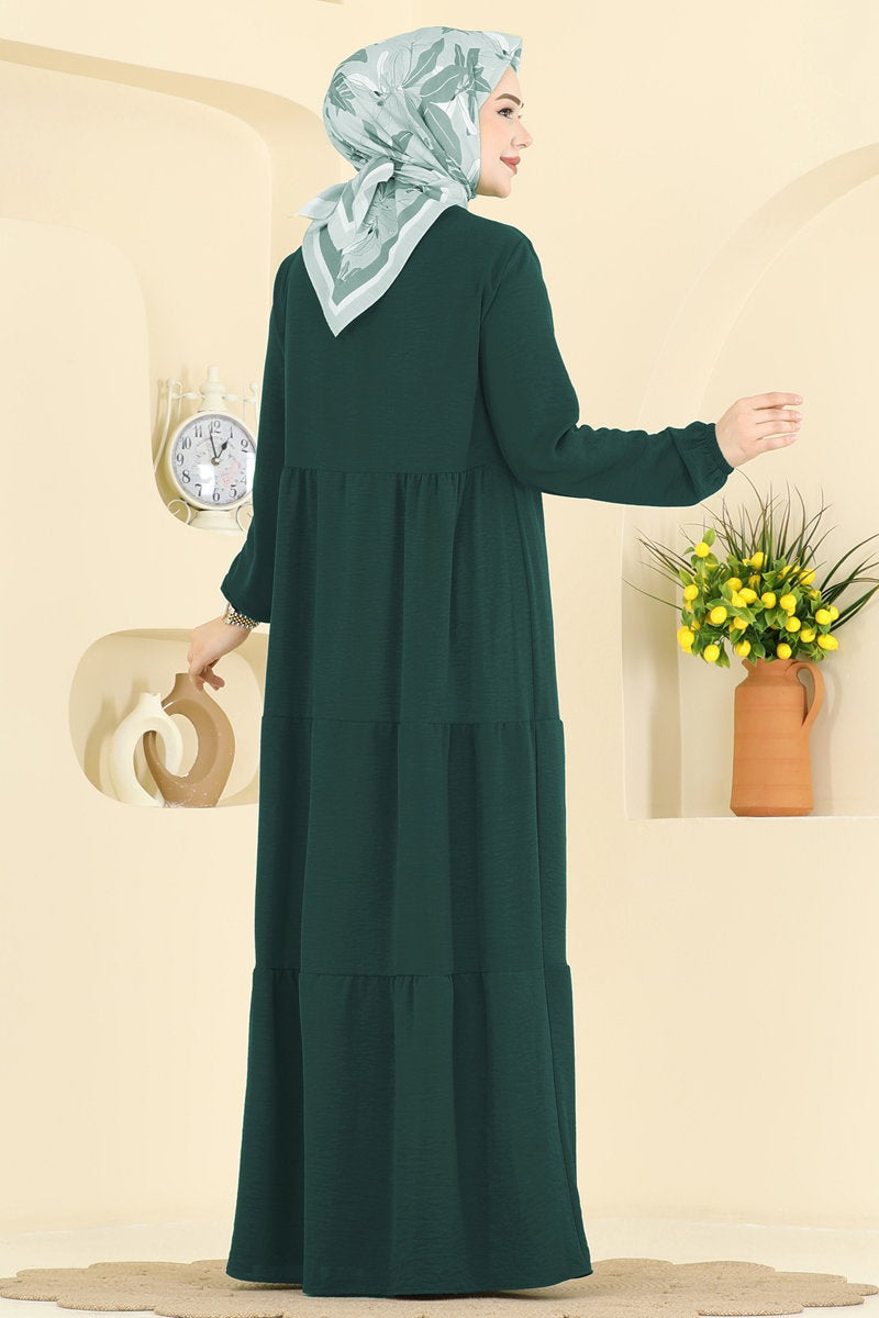 Long Aerobin Button Dress - Dark Emerald