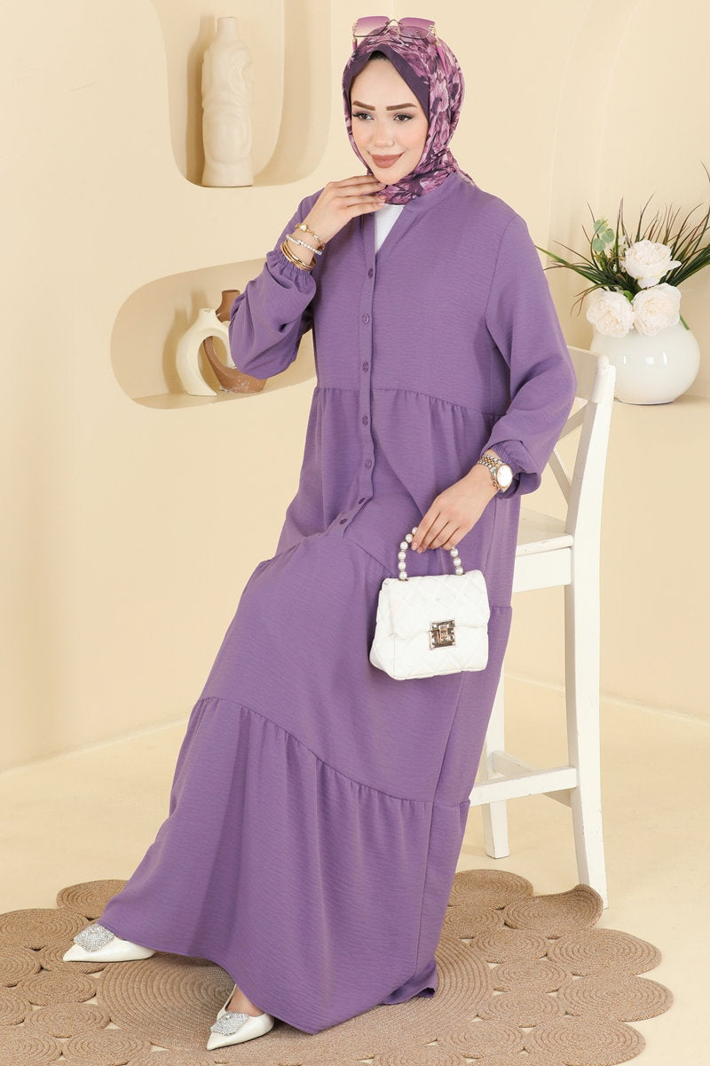 Long Aerobin Button Dress - Lilac