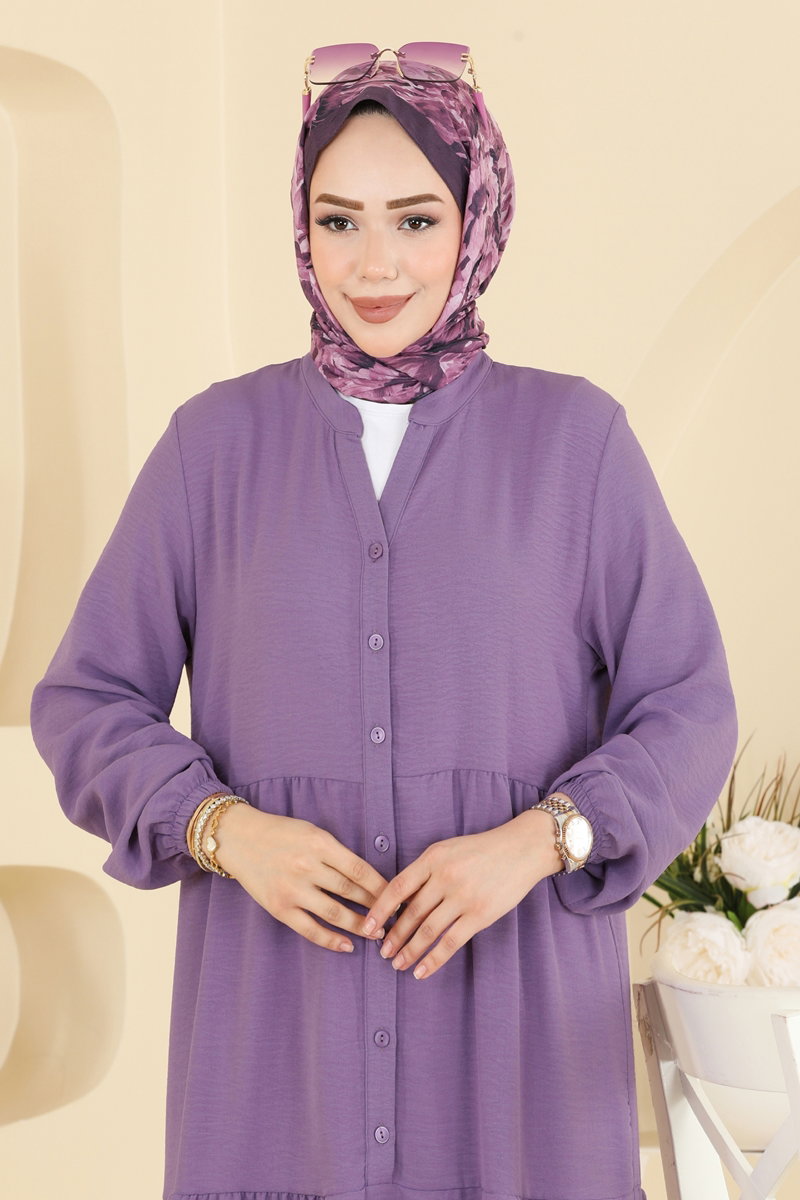 Long Aerobin Button Dress - Lilac