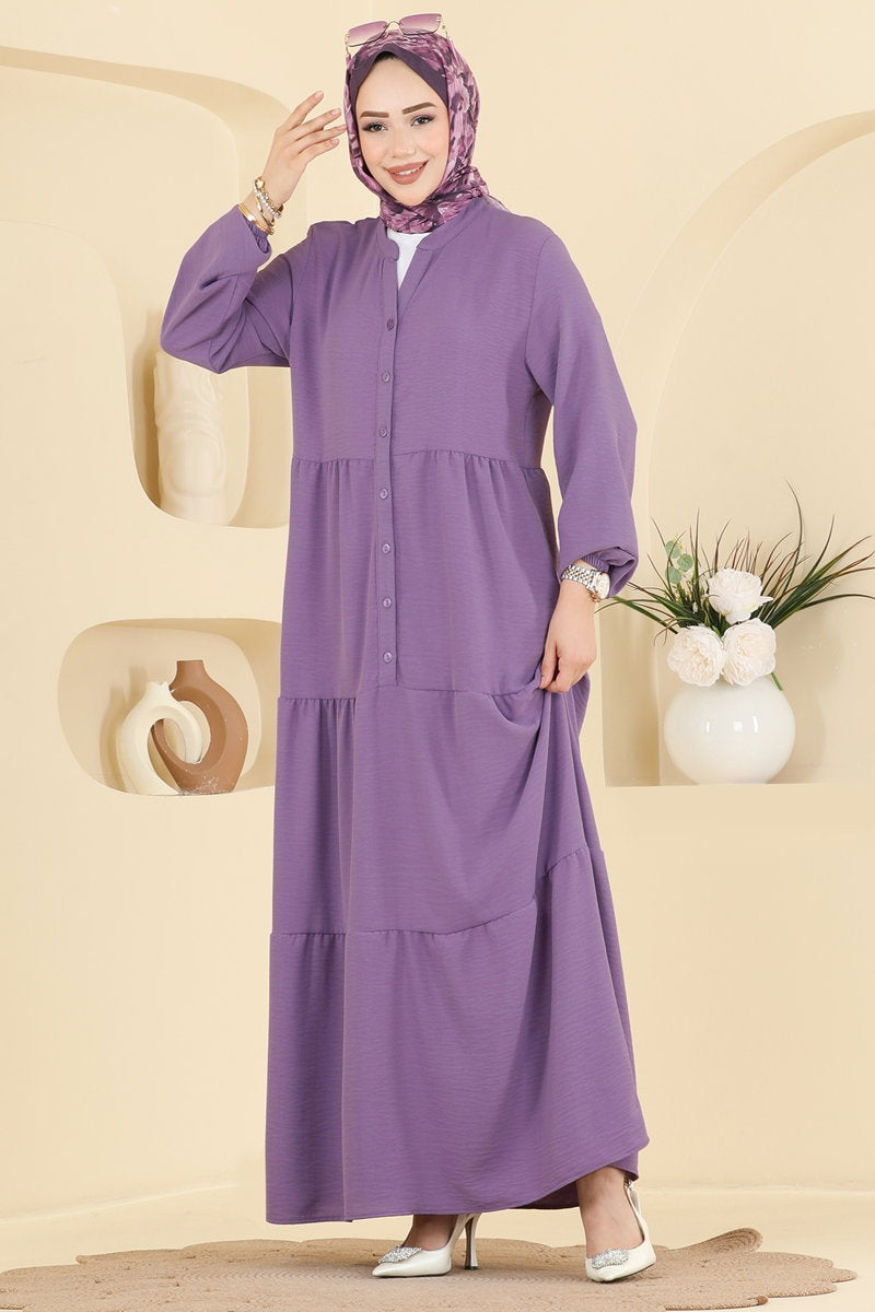 Long Aerobin Button Dress - Lilac