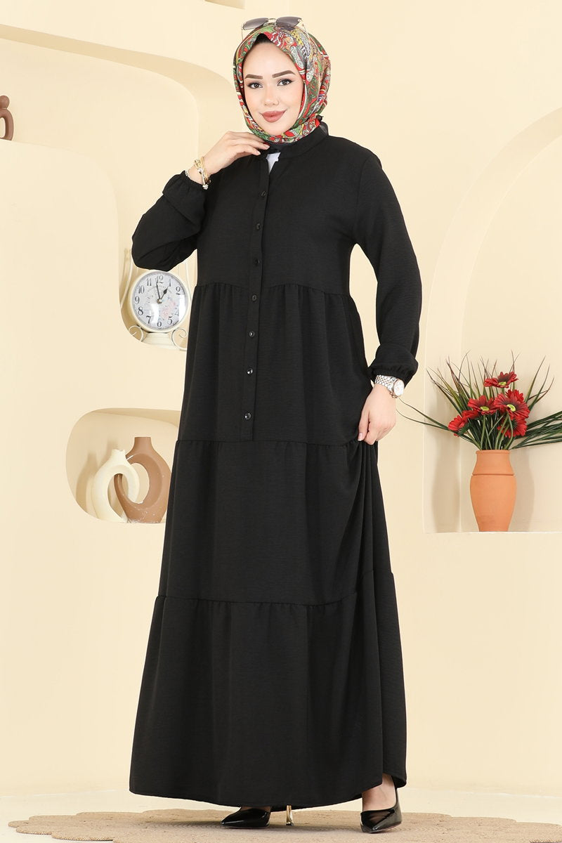Long Aerobin Button Dress - Black