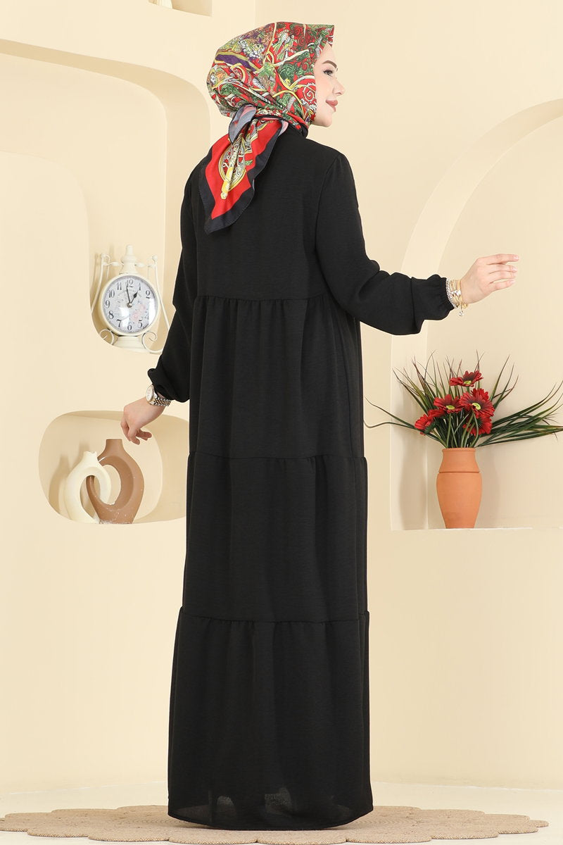 Long Aerobin Button Dress - Black