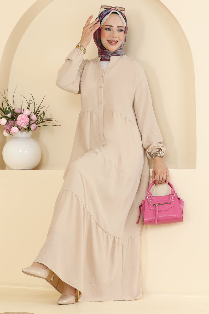 Long Aerobin Button Dress - Stone