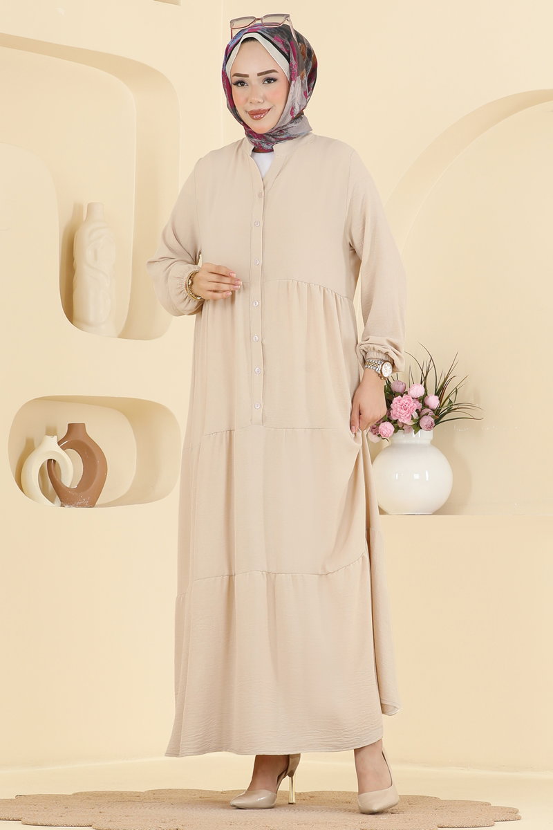 Long Aerobin Button Dress - Stone