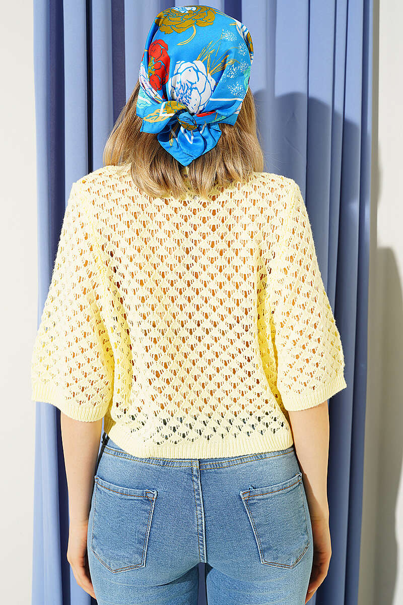 Short Openwork Button Cardigan - Yellow