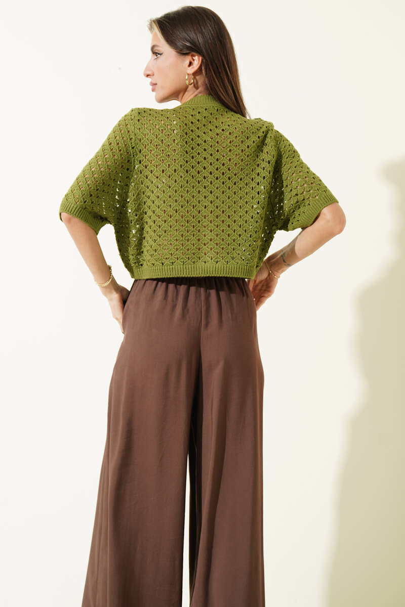 Short Openwork Button Cardigan - Green