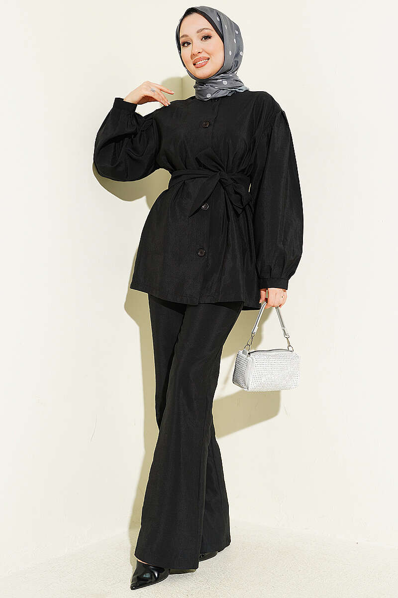 Balloon-Sleeve Parachute Button Set - Black