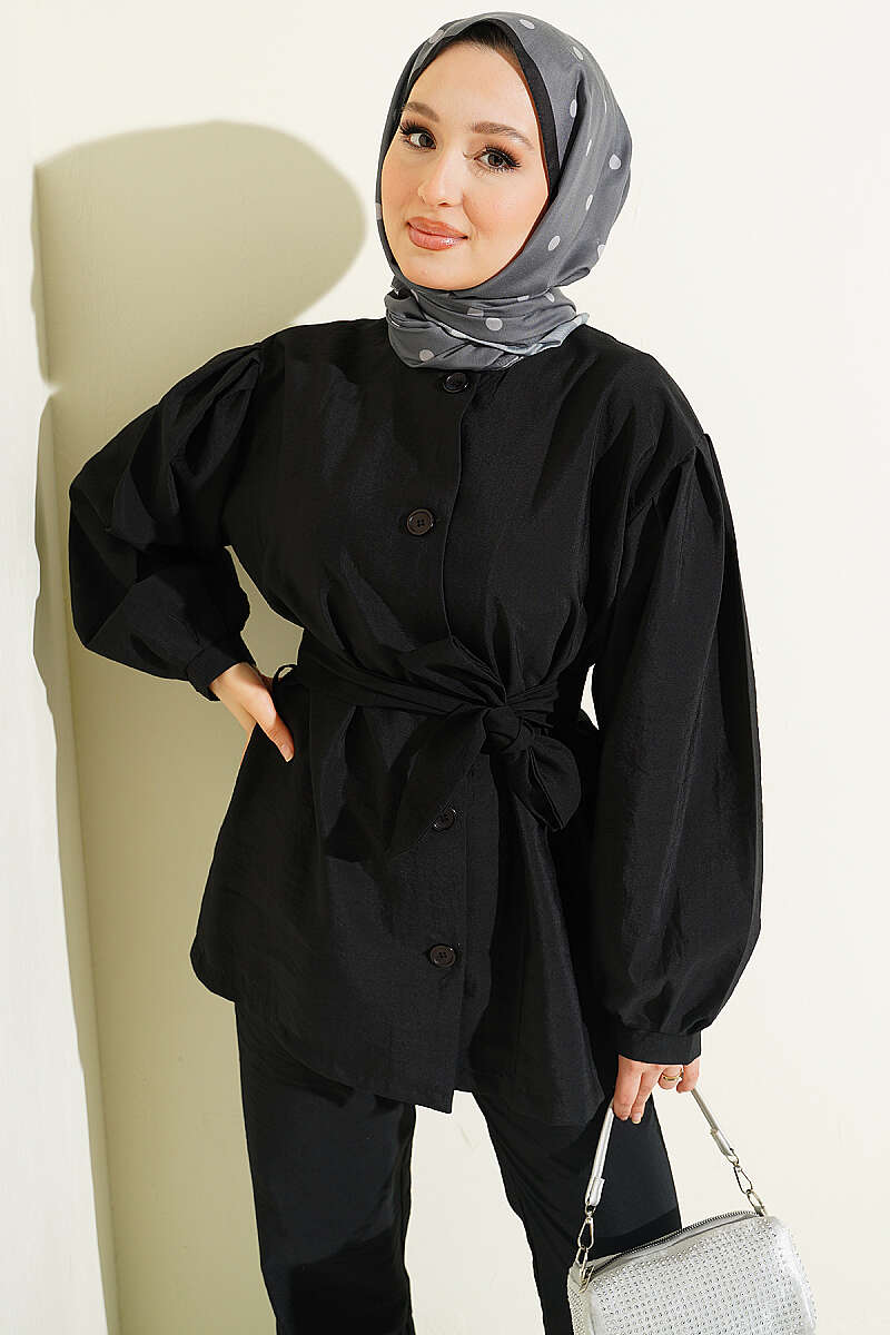 Balloon-Sleeve Parachute Button Set - Black