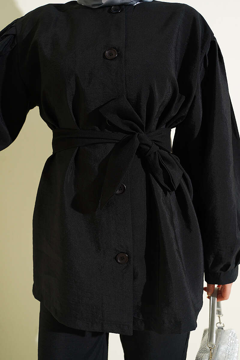 Balloon-Sleeve Parachute Button Set - Black