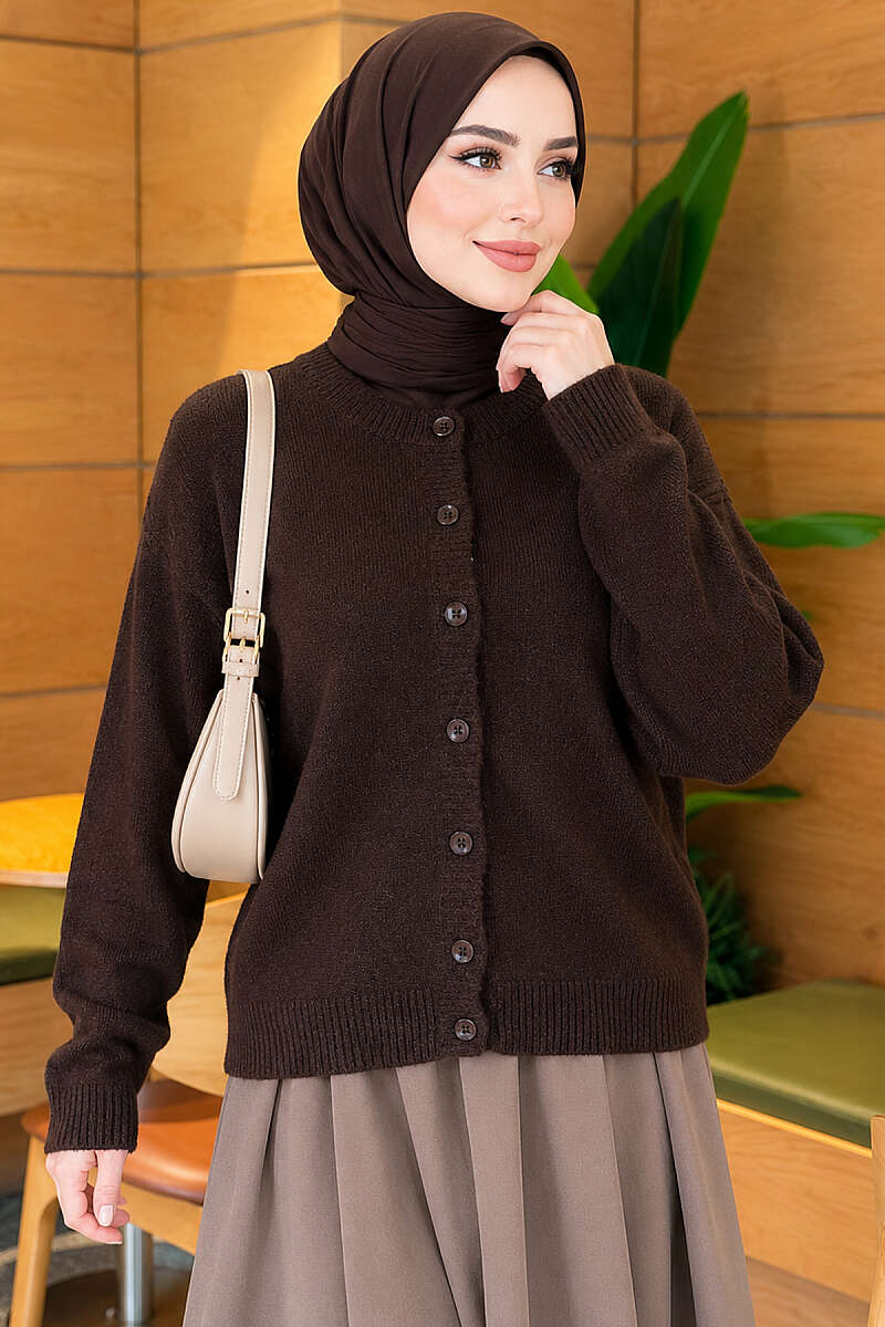 Short Basic Knit Cardigan - Dark Brown
