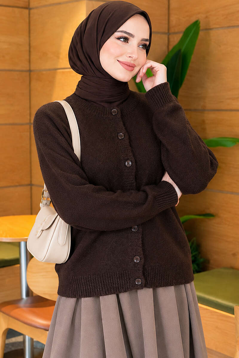 Short Basic Knit Cardigan - Dark Brown