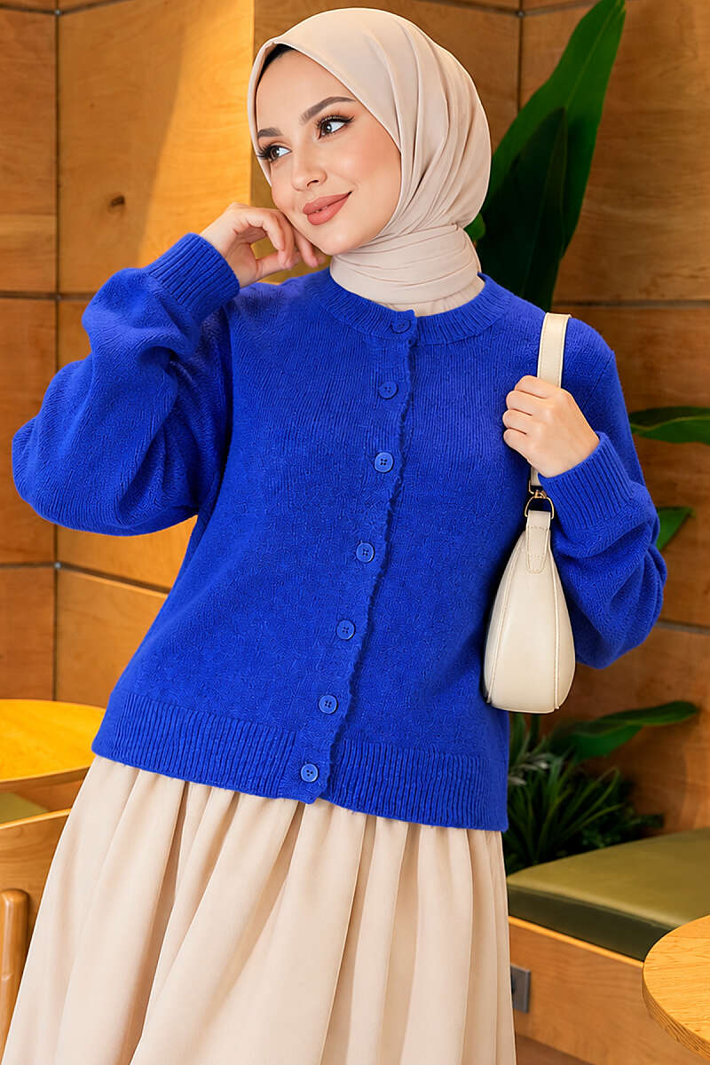 Short Basic Knit Cardigan - Saxe Blue
