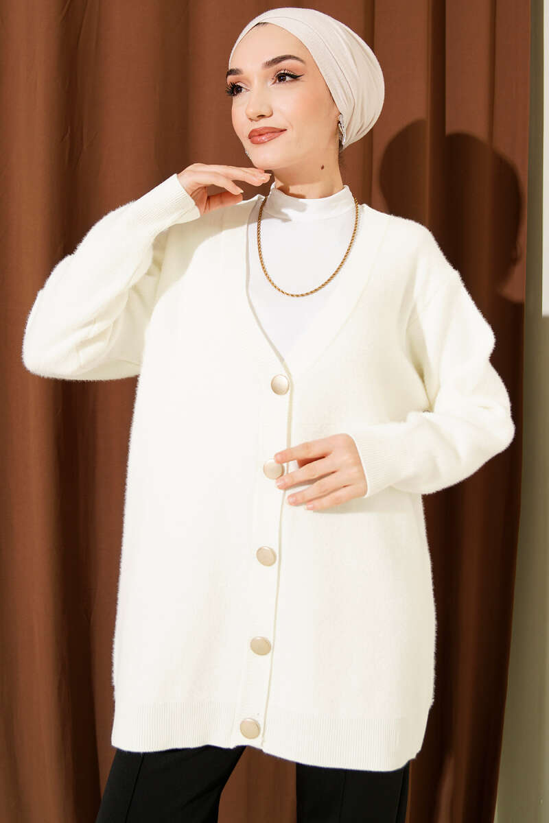 Basic Soft Knit Button Cardigan - Ecru