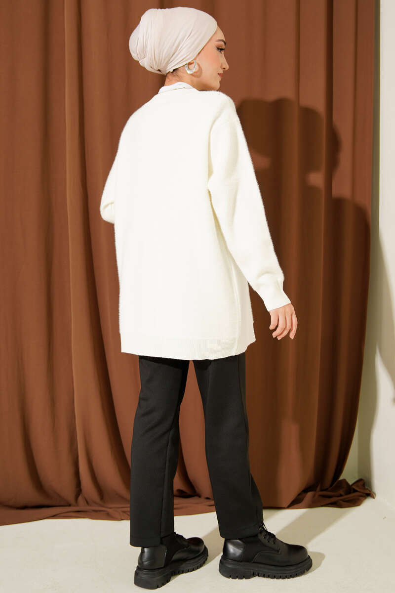 Basic Soft Knit Button Cardigan - Ecru