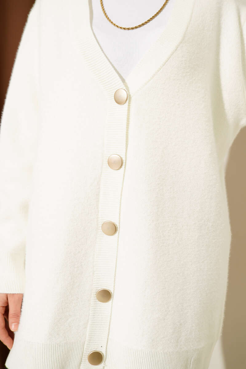 Basic Soft Knit Button Cardigan - Ecru
