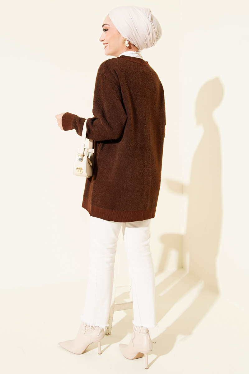Basic Soft Knit Button Cardigan - Brown