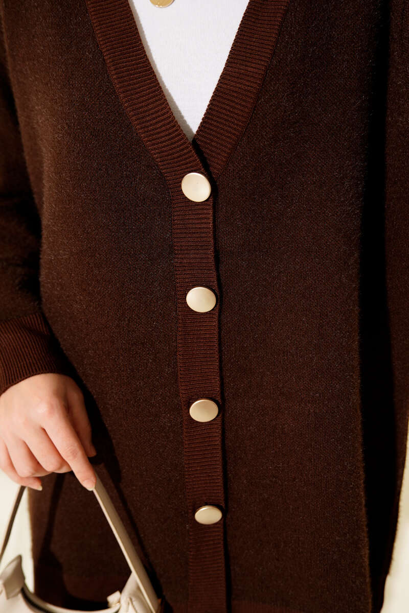 Basic Soft Knit Button Cardigan - Brown