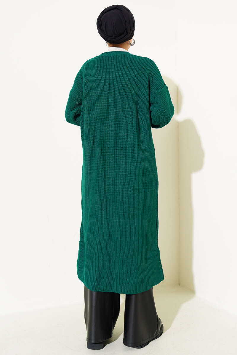 Long Button Knit Cardigan with Pockets - Emerald