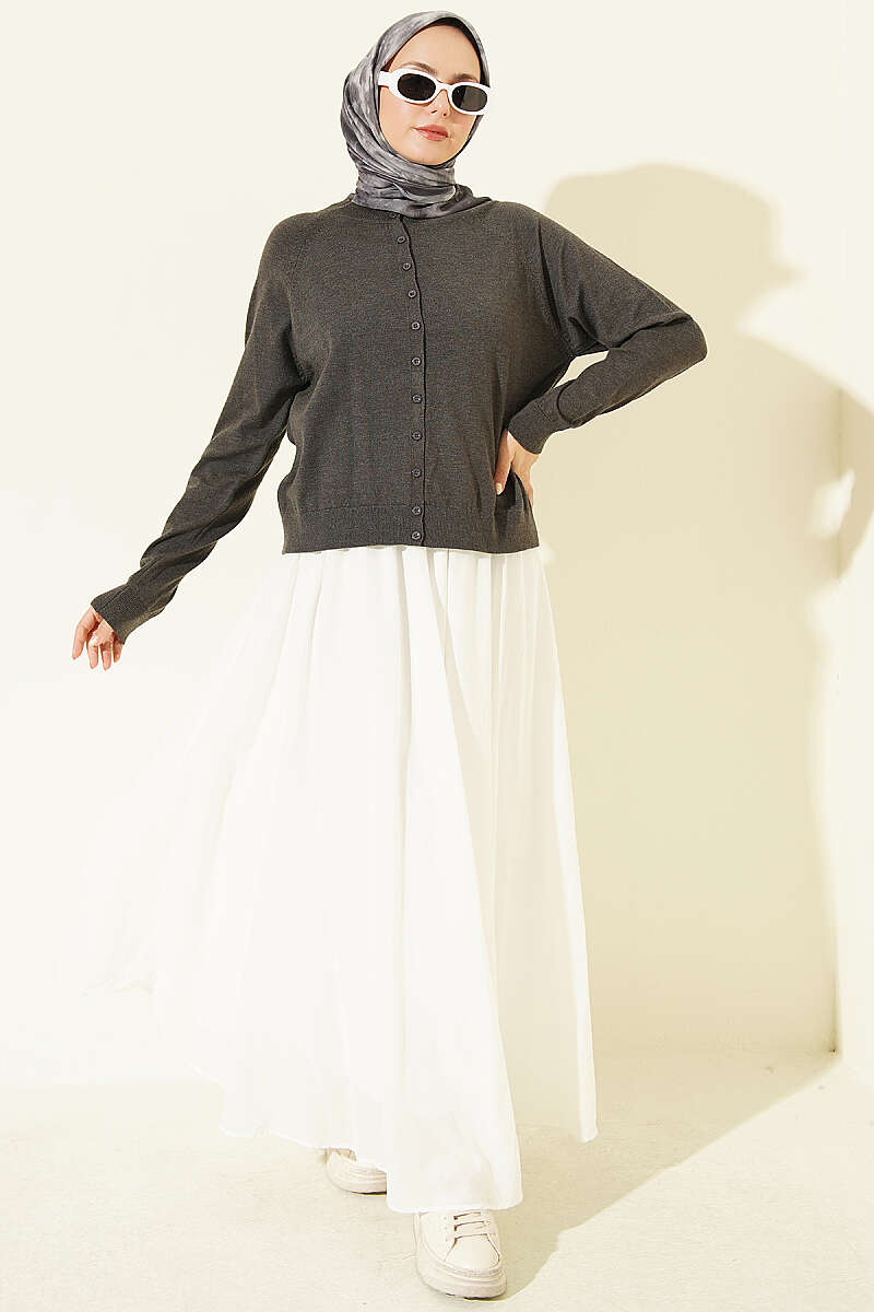 Fine-Knit Button Cardigan - Smoke Grey