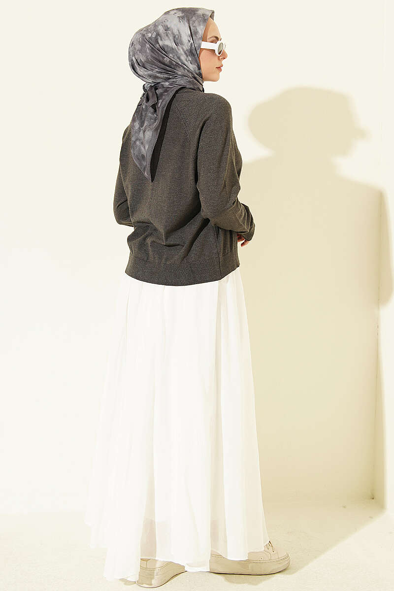 Fine-Knit Button Cardigan - Smoke Grey
