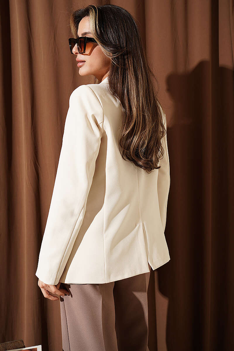 Double-Breasted Button Blazer - Beige