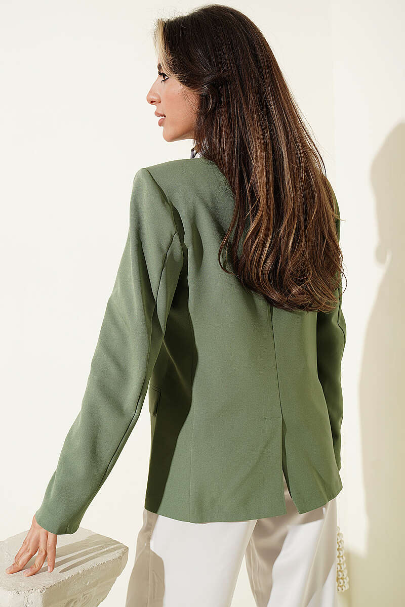 Double-Breasted Button Blazer - Almond Green
