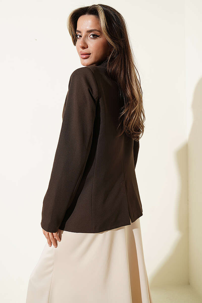 Double-Breasted Button Blazer - Brown