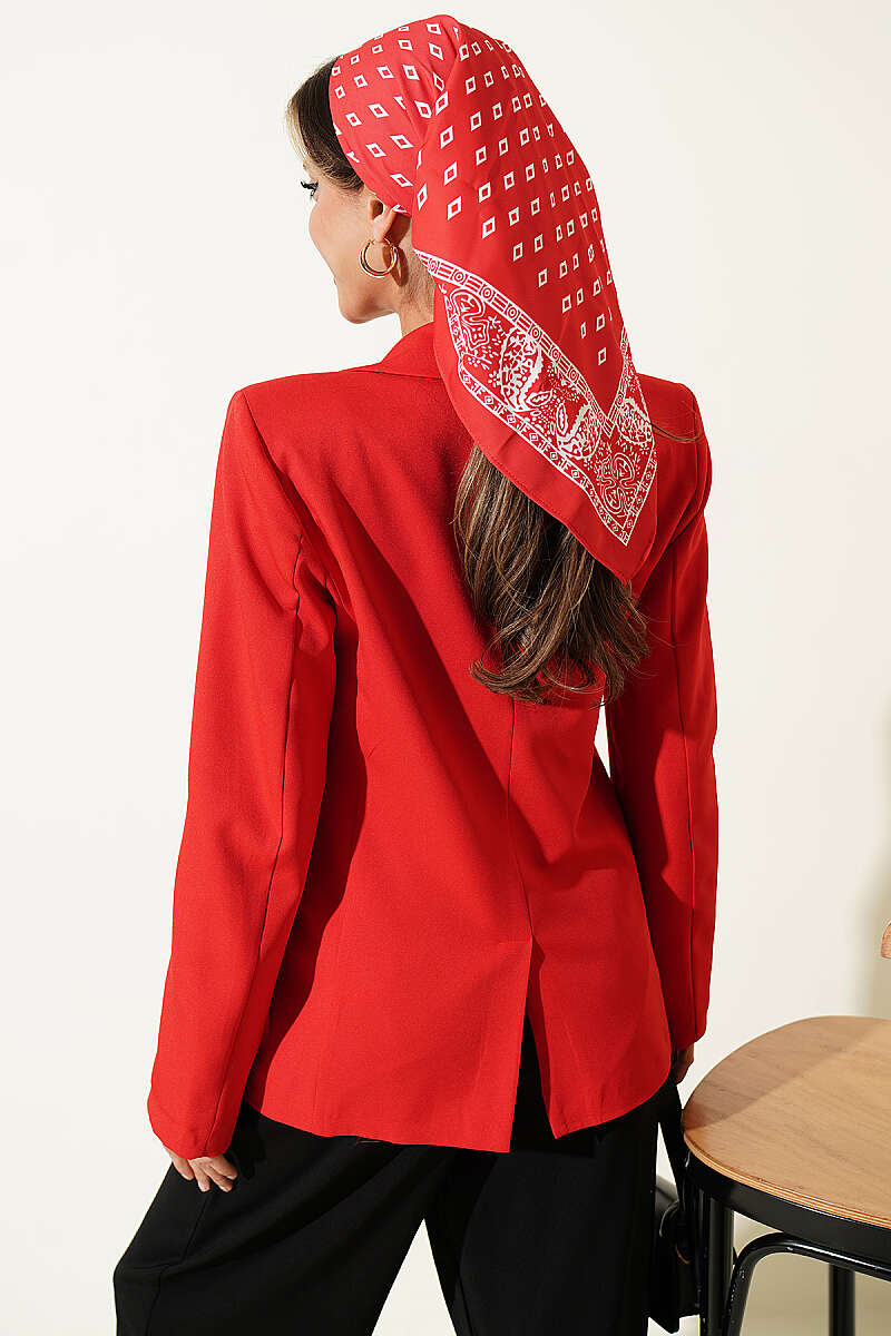 Double-Breasted Button Blazer - Red