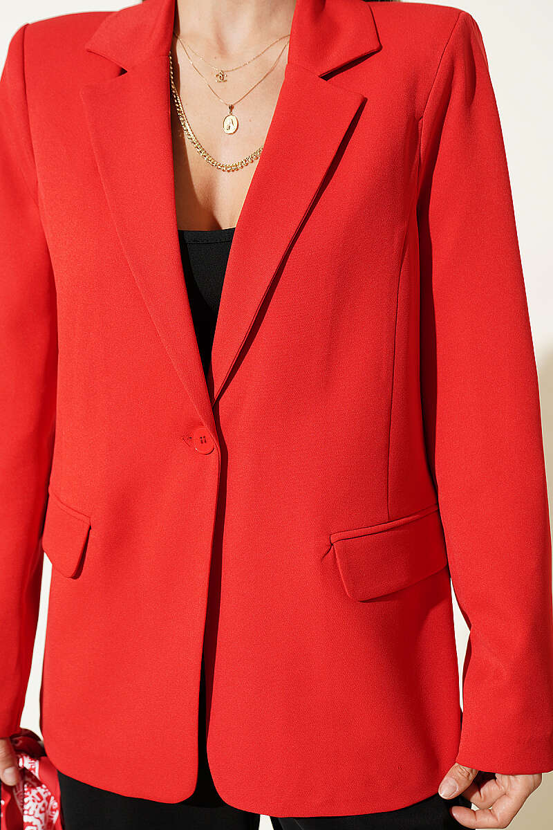 Double-Breasted Button Blazer - Red