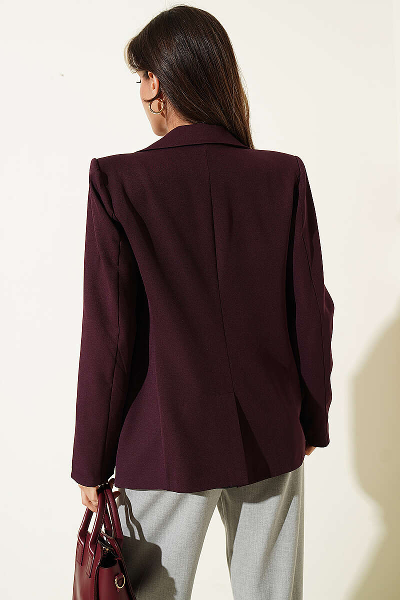 Double-Breasted Button Blazer - Plum