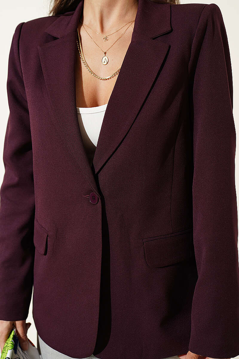 Double-Breasted Button Blazer - Plum