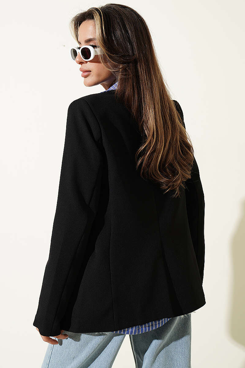 Double-Breasted Button Blazer - Black