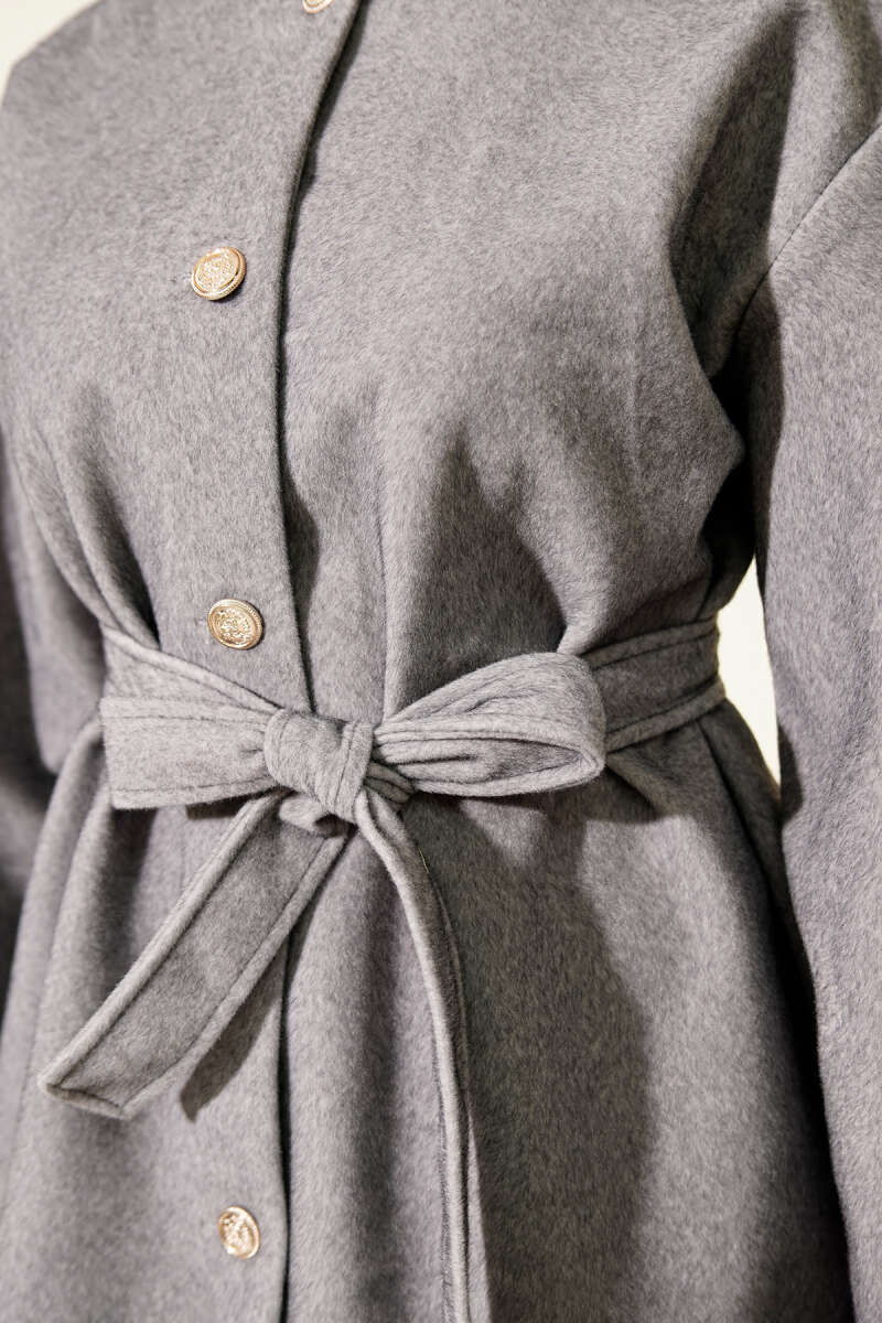 Belted Button Pony-Hair Jacket - Grey