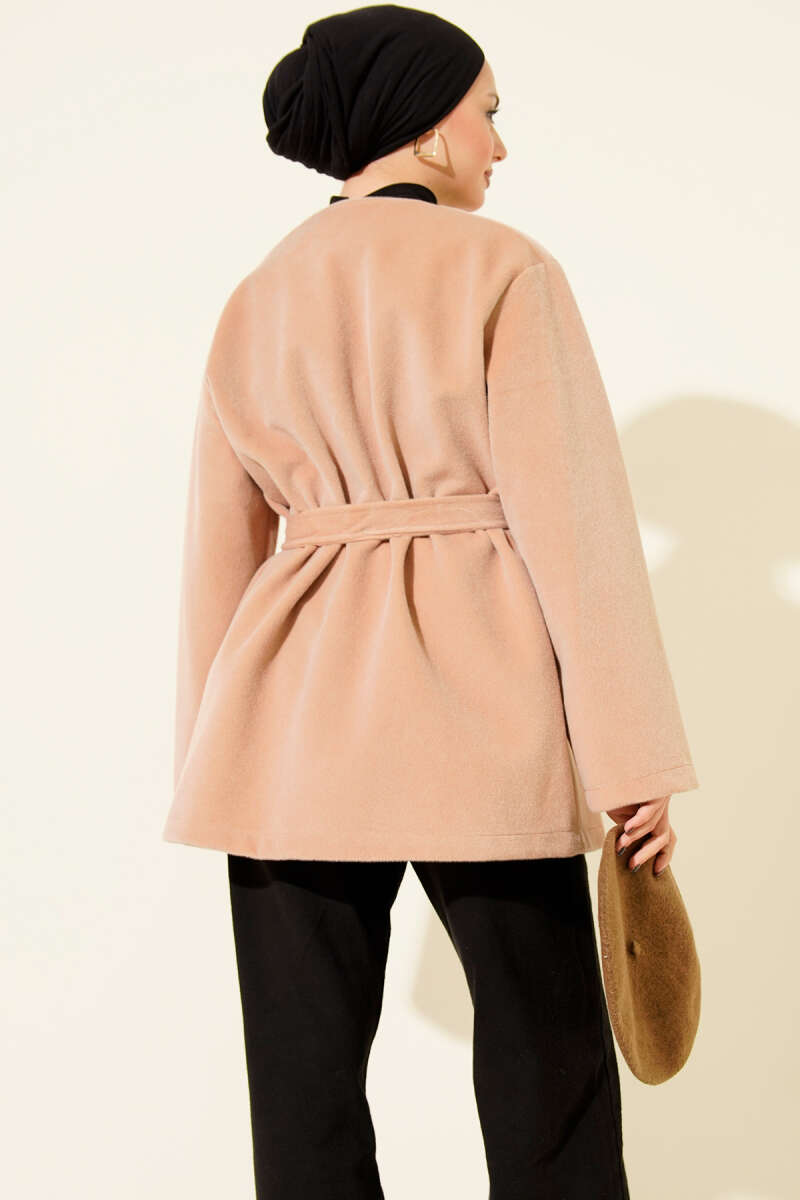 Belted Button Pony-Hair Jacket - Latte