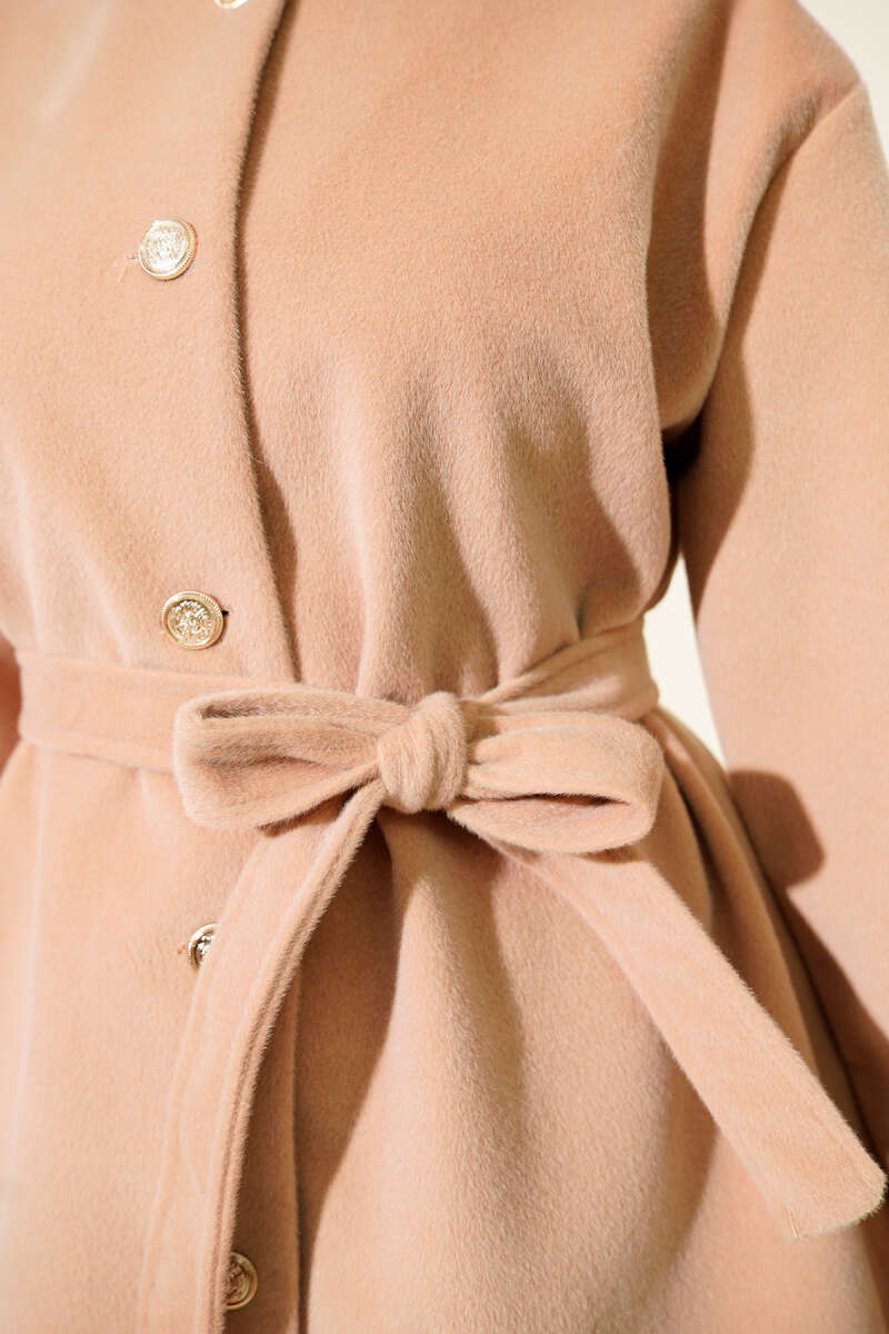 Belted Button Pony-Hair Jacket - Latte